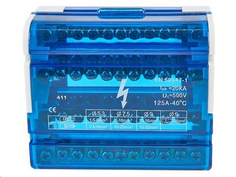Distribuční blok VCX BLK 411 / 4 póly / 11 otvorů / 125A / na DIN lištu