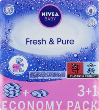 Nivea Baby vlhčené ubrousky Fresh & Pure, 4× 63 ks, 3+1