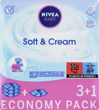 Nivea Baby vlhčené ubrousky Soft & Cream, 4× 63 ks, 3+1