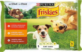 Friskies kapsičky pro psy hovězí, kuře, jehně ve šťávě 4× 100 g