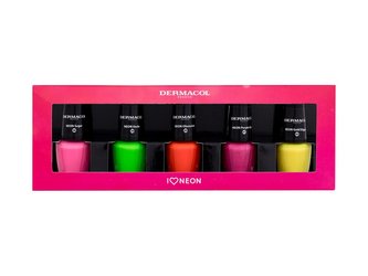 Dermacol Neon lak na nehty Neon Sugar 26 5 ml + lak na nehty Neon Verde 39 5 ml + lak na nehty Neon Obsession 29 5 ml + lak na nehty Neon Purple Rain 41 5 ml + lak na nehty Neon Gold Digger 43 5 ml