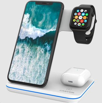 Nabíjecí stanice "WS-303", bílá, 3v1, nabíjení Apple+Qi, CANYON CNS-WCS303W