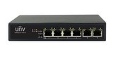 UNIVIEW Switch 6xRJ45 10/100 vč. PoE (802.3af/at,PoE budget 65W),PoE porty lze přepnout na 250m PoE@10Mbps, desktop