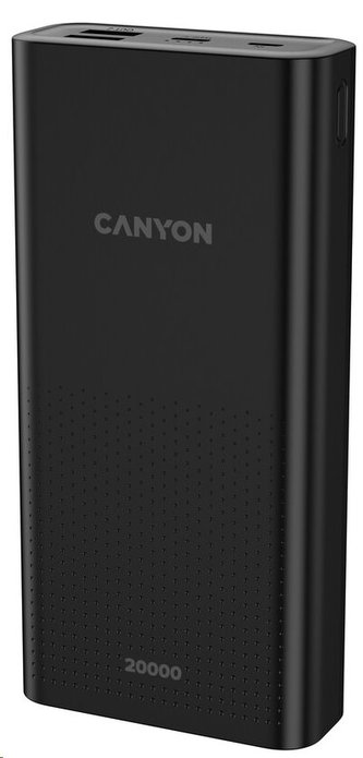 CANYON powerbanka PB-2001, 20000mAh Li-poly, Input 5V/2A microUSB + USB C, Output 5V/2.1A USB-A, černá
