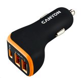 CANYON auto nabíječka C-08, 1xUSB-C (PD 18W) + 2xUSB-A, vstup 12V-24V,výstup 5V-2.4A, Smart IC,CE,RoHS - černo oranžová