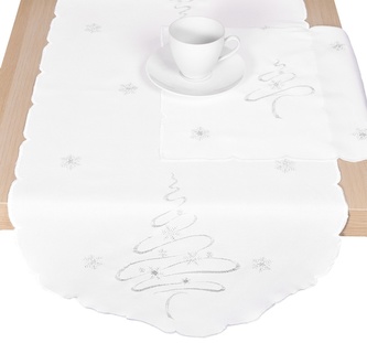 Ubrus Vánoční, Stříbrný stromeček, bílý pr. 35 cm