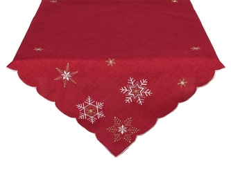 Ubrus Vánoční, Bílo zlaté vločky, červený 120 x 140cm