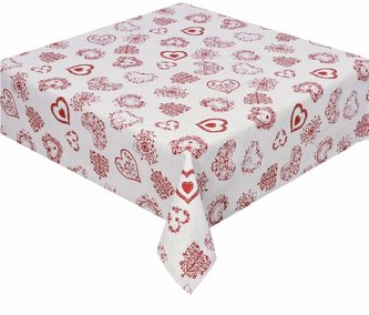 Ubrus bavlněný, Červená srdíčka, šedý 90 x 90 cm