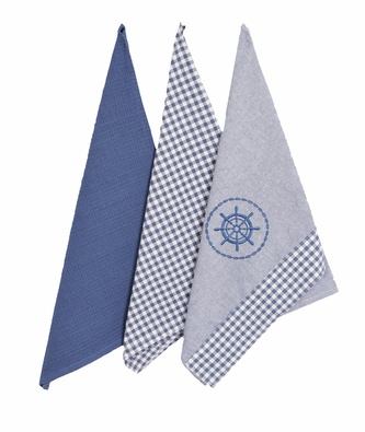 Utěrka bavlněná, Kruh a káro 2203, komplet 3 ks,  modrá