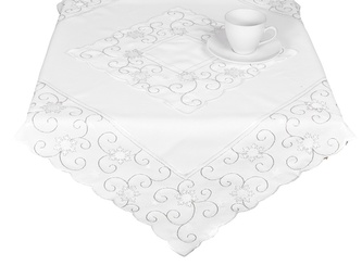 Ubrus Vánoční, Stříbrný ornament a vločky, bílý pr. 150