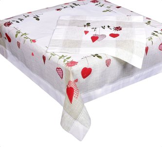 Forbyt, Ubrus celoroční, Červené srdíčka, režný 35 x 35 cm