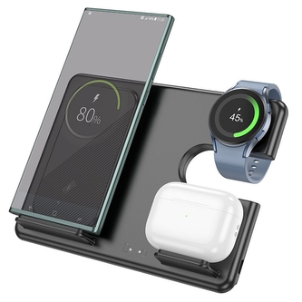 Indukční nabíječka HOCO CQ2, 15W, 3v1 - Samsung, TWS, Galaxy Watch, černá