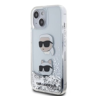 Karl Lagerfeld Liquid Glitter Karl and Choupette Head Zadní Kryt pro iPhone 15 Silver Karl Lagerfeld Liquid Glitter Karl and Choupette Head Zadní Kryt pro iPhone 15 Silver