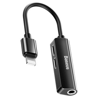 Baseus CALL52-01 Lightning Rozbočovač 2x Lightning/3,5mm Jack Black