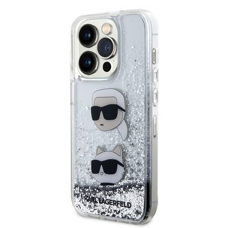 Karl Lagerfeld Liquid Glitter Karl and Choupette Head Zadní Kryt pro iPhone 15 Pro Silver Karl Lagerfeld Liquid Glitter Karl and Choupette Head Zadní Kryt pro iPhone 15 Pro Silver