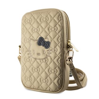 Hello Kitty PU Leather Quilted Pattern Kitty Head Logo Phone Bag zlaté