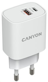 CANYON nabíječka do sítě H-20-04, 1x USB-C PD 20W, 1x USB-A QC 3.0 18W, bílá