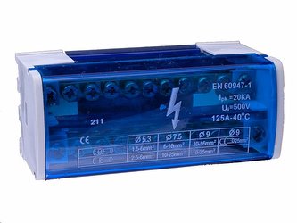 Distribuční blok VCX BLK 211 / 2 póly / 11 otvorů / 125A / na DIN lištu