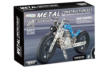 Kovová stavebnice motorka modrá 140 ks
