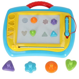 Magnetická tabule na kreslení - mazací set s tužkou a razítky, modrá 3+
