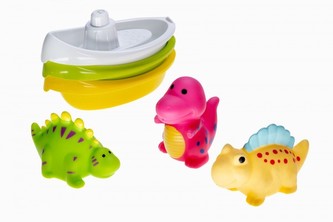 Lodičky 3ks + dinosaurus 3ks do vody stříkací plast mix druhů v sáčku 17x24cm 0m+