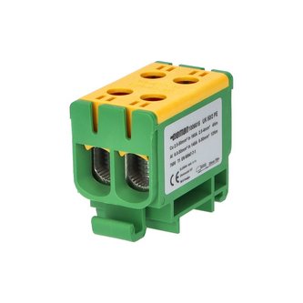 Svorka univerzální UK 50/2 PE, 160A, 1pól., AL/CU, krytá, zel.-žl., na DIN Svorka univerzální UK 50/2 PE, 160A, 1pól., AL/CU, krytá, zel.-žl., na DIN