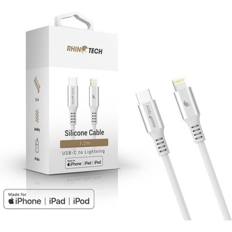 RhinoTech LITE MFi kabel s nylonovým opletem USB-C na Lightning 1.2m, stříbrná