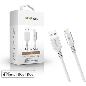 RhinoTech LITE MFi kabel s nylonovým opletem USB-A na Lightning 1.2m, stříbrná