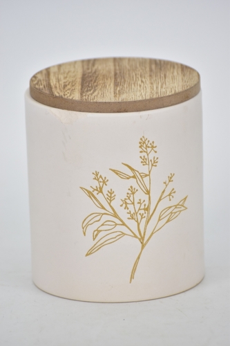 Vonná svíčka v keramice s dřevěným víčkem, béžová 10x9 cm II. jakost