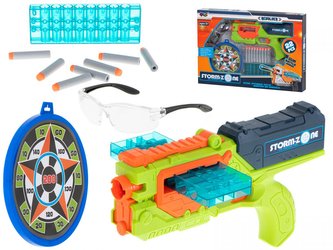 Pistole Storm Zone na pěnové náboje, zelená + brýle, terč, 18 nábojů