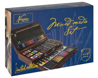 Dřevěný kufr výtvarných potřeb 112 ks