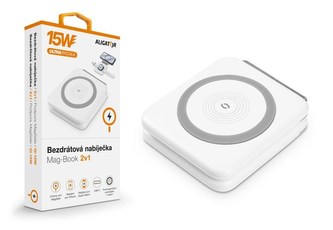 ALIGATOR bezdrátová nabíječka Mag-Book 2v1, určeno pro MagSafe a nabíjení Apple Watch, 15W, bílá