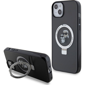 Karl Lagerfeld Ringstand Karl and Choupette MagSafe Kryt iPhone 15 Plus černý