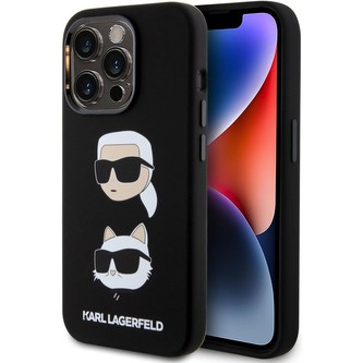 Karl Lagerfeld Liquid Silicone Karl and Choupette Heads Kryt iPhone 15 Pro černý