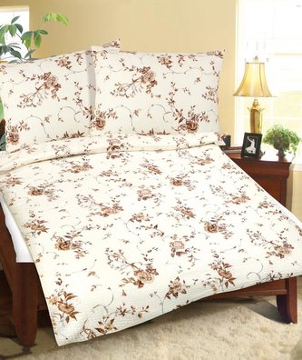 Povlečení flanelové - rozkvetlá růže - béžová, hnědá - 140x220, 70x90 cm
