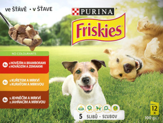 Friskies kapsičky pro psy kuře, jehněčí ve vlastní šťávě, 12 × 100 g