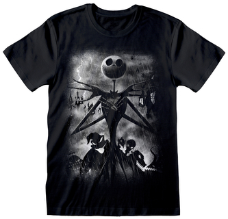 Pánské tričko Disney|Nightmare Before Christmas|Ukradené Vánoce: Bouřlivé nebe (L) černá bavlna