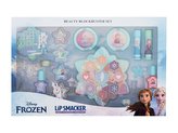 Lip Smacker Disney Frozen balzám na rty 2 x 3,4 g + rozjasňující krém 3 x 0,8 g a 6 x 0,9 g + lesk na rty 4 x 2 g + lak na nehty 2 x 4,25 ml + paletka tvářenek 0,75 g + paletka tvářenky a rozjasňovače 0,75 g + prsten 2 ks + spona do vlasů + samolepky na n
