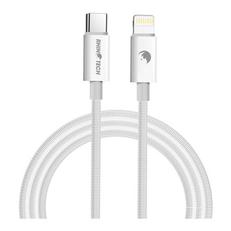 RhinoTech kabel s nylonovým opletem USB-C na Lightning 27W, 1 m bílý