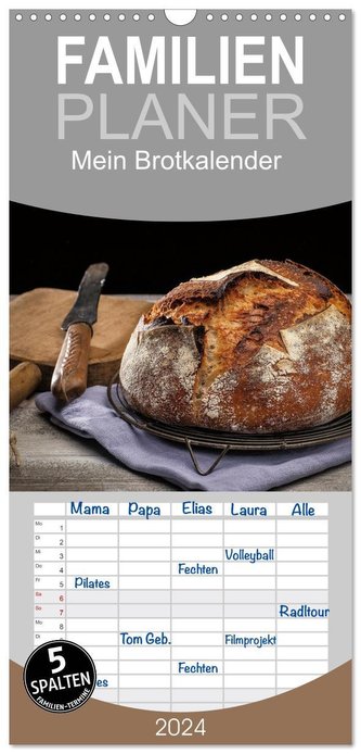 Familienplaner 2024 - Mein Brotkalender mit 5 Spalten (Wandkalender, 21 x 45 cm) CALVENDO