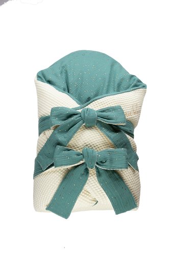 enie baby Péřová zavinovačka VAFLOVÁ béžová/petrolejová 80x80 cm