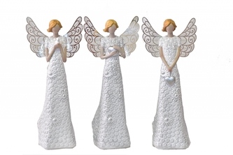 Anděl Flo Silver 35 cm, kovová křídla