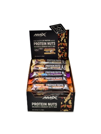 Amix - Protein nuts 25 x 40g delicate crunchy bar - čokoláda-kešu-kokos