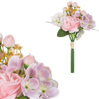 Hortenzie a kamélie v pugetu, růžová barva. Hortenzie a kamélie v pugetu, růžová barva.