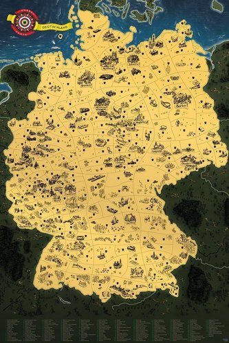 Stírací mapa Německa Deluxe - zlatá Stírací mapa Německa Deluxe - zlatá