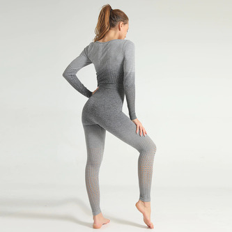 Dámská bezešvá sportovní souprava s elegantním síťováním - Šedá S
