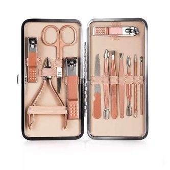 Manikúrní sada dámská De-luxe 12 ks / zlatá-růžová