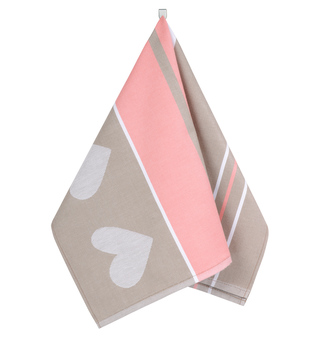 Kuchyňská utěrka 1 ks - Srdce růžová, béžová - 50x70 cm Kuchyňská utěrka 1 ks - Srdce růžová, béžová - 50x70 cm