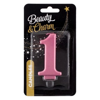 Svíčka dortová číslice 1 metalická, růžová 8 cm