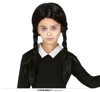 Wednesday černá paruka s copánky pro děti